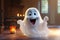 Cute funny happy fantasy smiling animated ghosts. disembodied and otherworldly beings, fear, world of living and dead