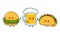 Cute, funny happy glass of beer, taco and hamburger . Vector hand drawn cartoon kawaii characters, illustration icon