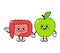 Cute, funny happy intestines and apple character. Vector hand drawn cartoon kawaii characters, illustration icon. Funny