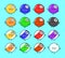 Cute, funny, happy set of billiard balls. Vector hand drawn cartoon kawaii characters, illustration icon. collection of