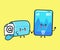 Cute, funny happy smartphone and mailbox with email. Vector hand drawn cartoon kawaii characters, illustration icon