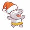 Cute and funny hippo dance wearing Santa`s hat for christmas, and laughing happily