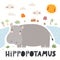 Cute funny hippopotamus, African landscape