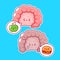 Cute funny human intestine organ and speech bubble