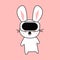 Cute funny kawaii surprised rabbit in the metaverse. Vector flat illustration of a character icon in virtual reality.