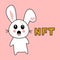 Cute funny kawaii surprised rabbit and nft inscription. Vector flat illustration of a character icon.