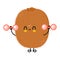 Cute funny Kiwi fruit character with dumbbells. Vector hand drawn cartoon kawaii character illustration icon. Isolated