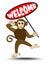 Cute funny leaping monkey with welcome billboard