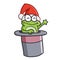 Cute and funny magical frog wearing Santa`s hat for Christmas