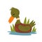 Cute Funny Male Mallard Duckling Cartoon Character Swimming in Lake and Sleeping Vector Illustration