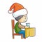 Cute and funny man waiting for someone with a glass of drink and wearing Santa`s hat for christmas