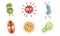 Cute Funny Microbes Set, Colorful Bacterias and Pathogens Characters With Various Emotions Vector Illustration