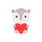 Cute funny opossum with heart on white background. Cartoon animal character for congratulation with St. Valentine day, greeting