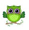 Cute funny owl. Forest bird or animal. Decorative and style toy, doll. Wonderland. Magic, fabulous story. Vector.