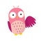 Cute funny owl. Forest bird. Decorative and style toy, doll. Happy and joyful bird in flat style. Isolated children