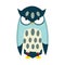 Cute funny owl. Forest bird. Decorative and style toy, doll. Severe bird in flat style. Isolated children cartoon