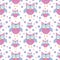 Cute funny owls seamless pattern. Funny childish background. Vector illustration