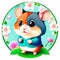 Cute and funny painted hamster in cartoon style with flowers. Isolated design element on white background.