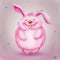 Cute funny pink rabbit with butterflies