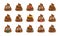 Cute funny poop set. Emotional shit icons. Happy emoji, emoticons