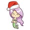 Cute and funny purple hair mermaid wearing Santa`s hat for Christmas