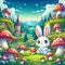 A cute funny rabbit in a whimsical mushrooms valley, beautiful, fantasy, disney style, cartoon, digital anime, adorable.