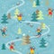 Cute funny raccoons on skiing. Winter seamless pattern.