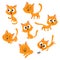 Cute and funny red cat character showing different emotions