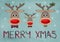 Cute funny reindeer family on blue vintage background with text merry christmas