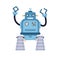 Cute funny robot toy. Old retro bot in 50s style. Childish cyborg with bizarre face and hands. Portrait of kids humanoid