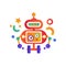 Cute funny robot on wheels, android character, artificial robotics machine colorful vector Illustration on a white