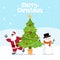 Cute funny Santa Claus hiding behind Christmas tree