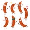 Cute, funny sausage characters with human face showing different emotions