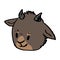 Cute funny smiling brown goat head in naive style vector clipart. Alpine baby billy goat with horns. Kawaii funny farm animal