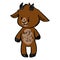 Cute funny smiling brown goat in naive style vector clipart. Alpine baby billy goat with horns. Kawaii funny farm animal