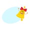 Cute, funny smiling golden school bell character with red ribbon