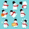 Cute and funny snowmen. Template Christmas cards. vector illustrations