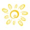 Cute funny sun icon. Bright and beautiful cartoon character. Abstract yellow sun shape. Hand drawn doodle sun. Sun logo