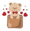 Cute funny teddy bear in pocket print for t-shirt. Vector cartoon doodle line character logo illustration design