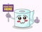 Cute funny toilet tissue, paper smiling happily holding a signboard. Toilet paper mascot character design. Design for print,