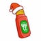 Cute and funny tomato sauce made from plastic wearing Santa`s hat for christmas