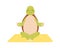 Cute and funny turtle exercising yoga or meditate. Calm and happy green tortoise character sitting on mat. Childish