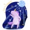 Cute funny unicorn dancing, music party. Lets dance vector