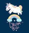 Cute funny unicorns and rainbow beautiful trend baby print vector illustration