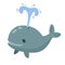 Cute funny whale with water fountain. Marine animal. Funny blue sperm whale