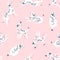 Cute funny white spotted dogs on the pink background. Dalmatian fabric design. Vector print with dogs