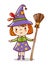 Cute funny witch stand on a white background.