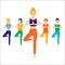 Cute funny women practicing yoga together, cartoon stile. Group performing gymnastic exercise. Aerobics class, training, sports