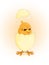 Cute funny yellow chicken hatched from an egg