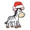 Cute and funny zebra horse wearing Santa`s hat for Christmas